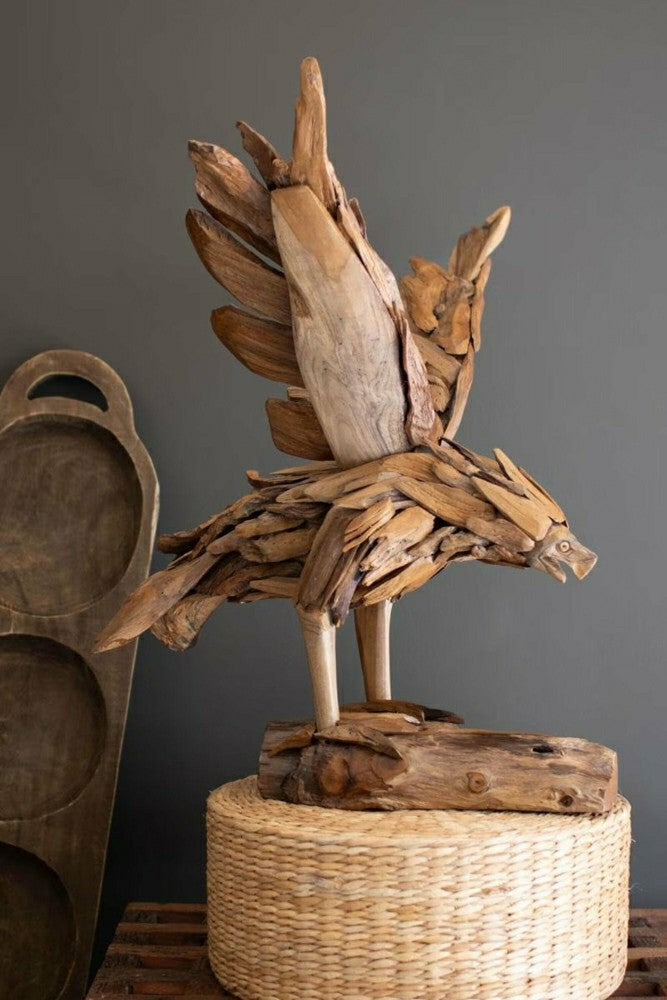 Teakwood Flying Eagle On A Base