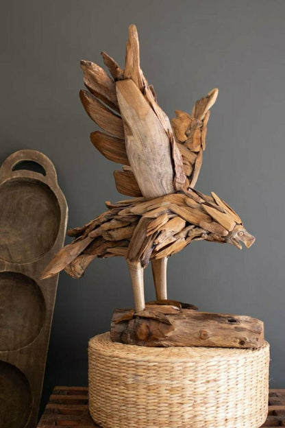 Teakwood Flying Eagle On A Base
