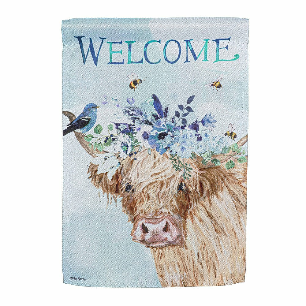 Hillside Pasture Floral Cow Suede Garden Flag