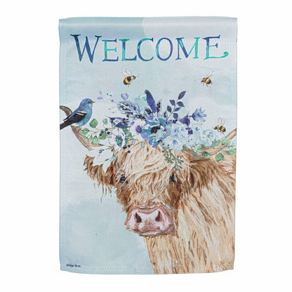 Hillside Pasture Floral Cow Suede Garden Flag