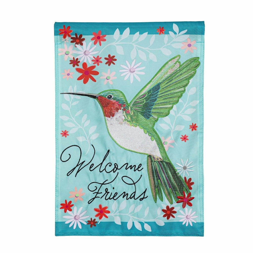 Hummingbird Welcome Applique Garden Flag