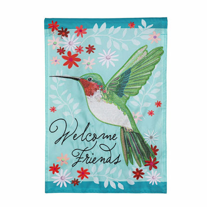 Hummingbird Welcome Applique Garden Flag