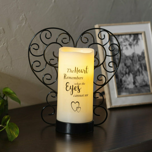 Memorial LED Candle with Flickering Flame and Heart Metal Base, Heart