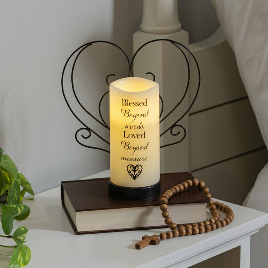 Simple Blessings LED Candle with Flickering Flame and Heart Metal Base