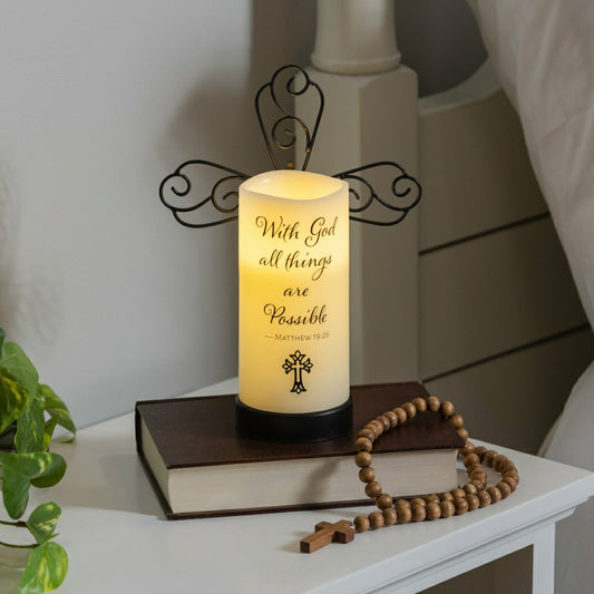 Simple Blessings LED Candle with Flickering Flame and Cross Metal Hold