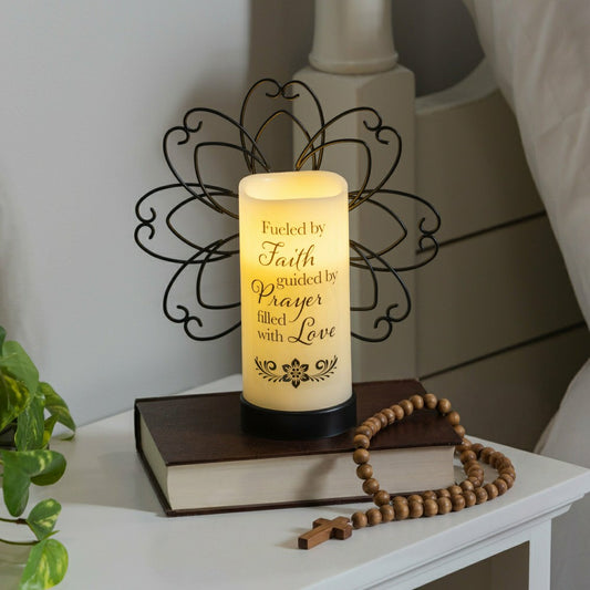 Simple Blessings LED Candle with Flickering Flame and Floral Metal Hol