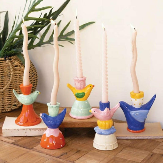 Ceramic Bird Tapered Candle Holder, Set of 5