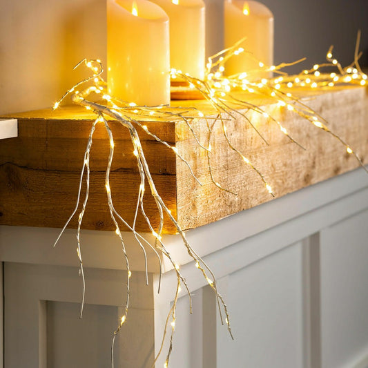 Indoor/Outdoor Birch Lighted Garland with 48 Lights Battery Operated,
