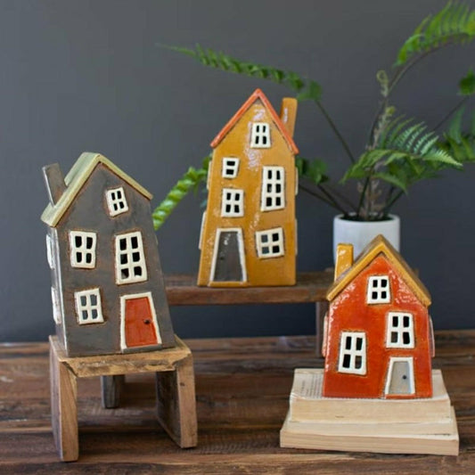 Ceramic House Luminaries, Set of 3
