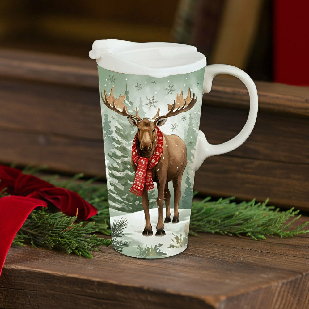 Winter Grove Travel Cup Ceramic Perfect Cup, Moose, 17oz, Gift Box