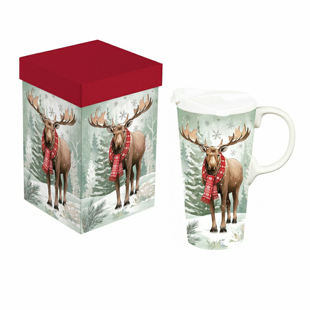 Winter Grove Travel Cup Ceramic Perfect Cup, Moose, 17oz, Gift Box