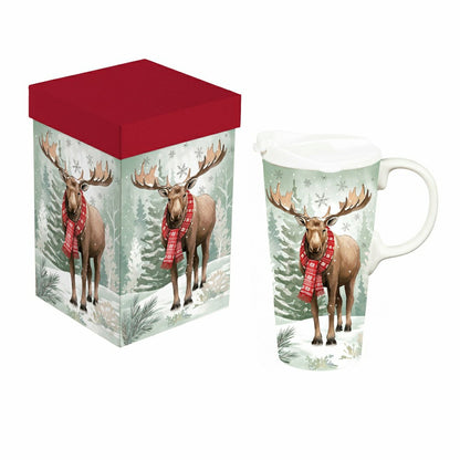 Winter Grove Travel Cup Ceramic Perfect Cup, Moose, 17oz, Gift Box
