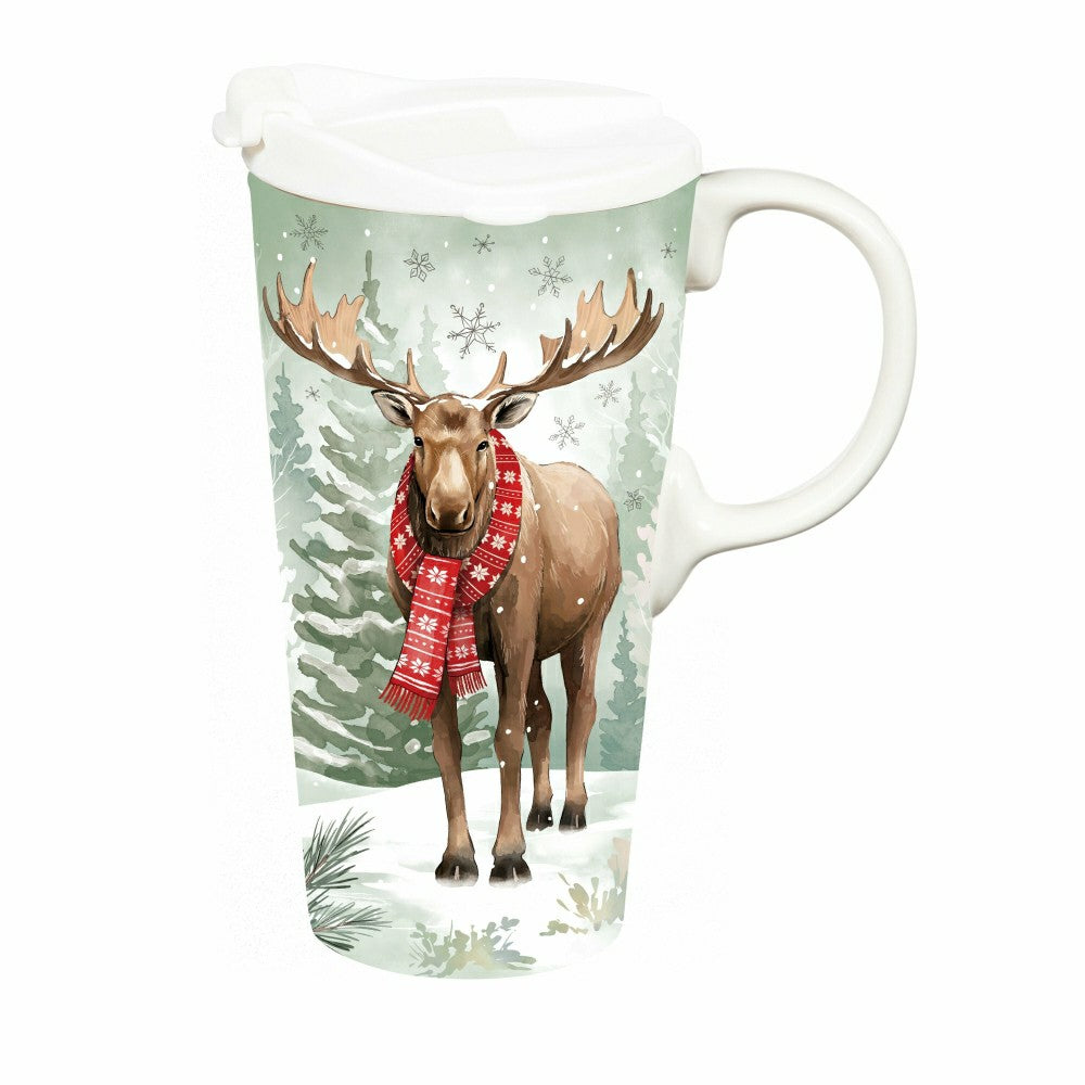 Winter Grove Travel Cup Ceramic Perfect Cup, Moose, 17oz, Gift Box