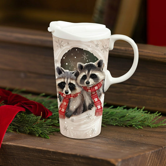 Winter Grove Travel Cup Ceramic Perfect Cup, Raccoon, 17oz, Gift Box