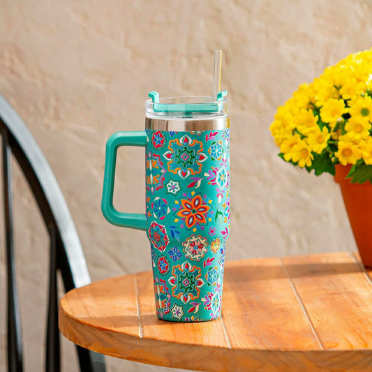 Geometric Tapestry Trenta Cup, Double Wall Stainless Steel w/ Straw, 3