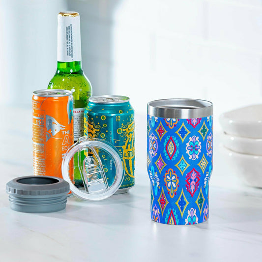 Geometric Tapestry Stainless Steel Quatre Chiller with Silicone Cap an