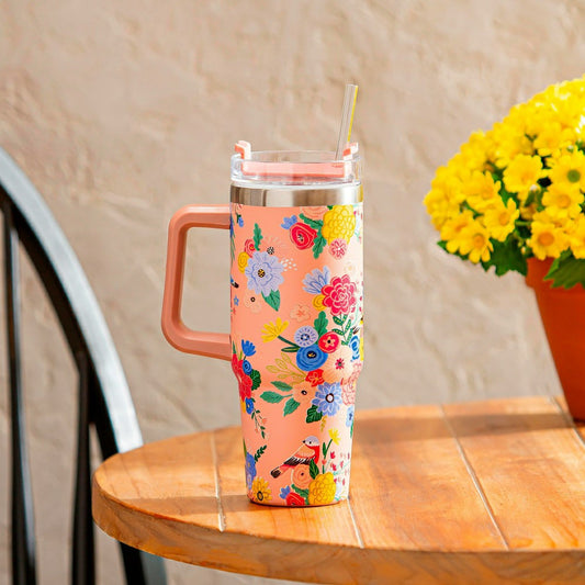 Bursting Blossoms Trenta Cup, Double Wall Stainless Steel w/ Straw, 30