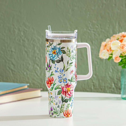 Floral Dance Canyon Cup, Double Wall Stainless Steel w/ Straw, 40oz, Gift Box