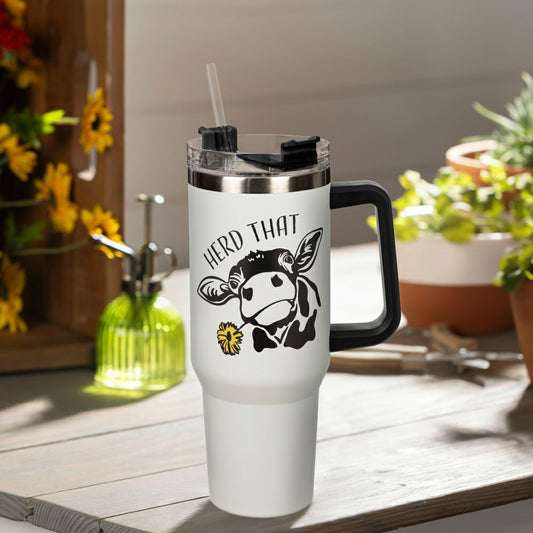 Herd That Cow Canyon Cup, Double Wall Stainless Steel w/ Straw, 40oz,