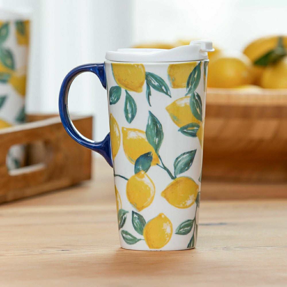 Coastal Citrus Lemons Ceramic Perfect Cup, 17oz, Gift Box