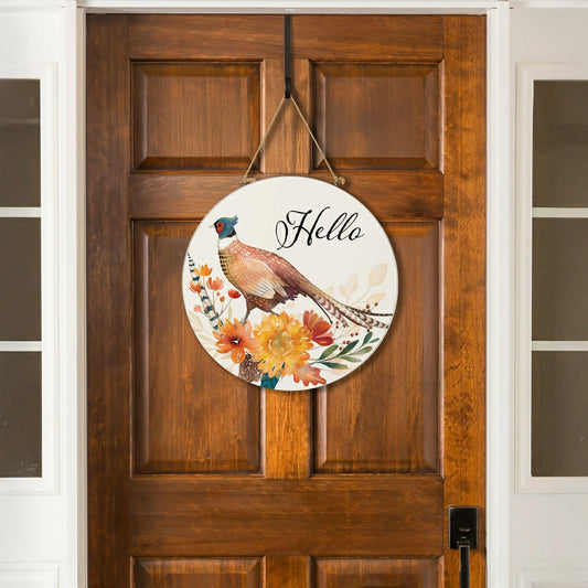 High Country Pheasant Wood Door Décor, "Hello", 18"
