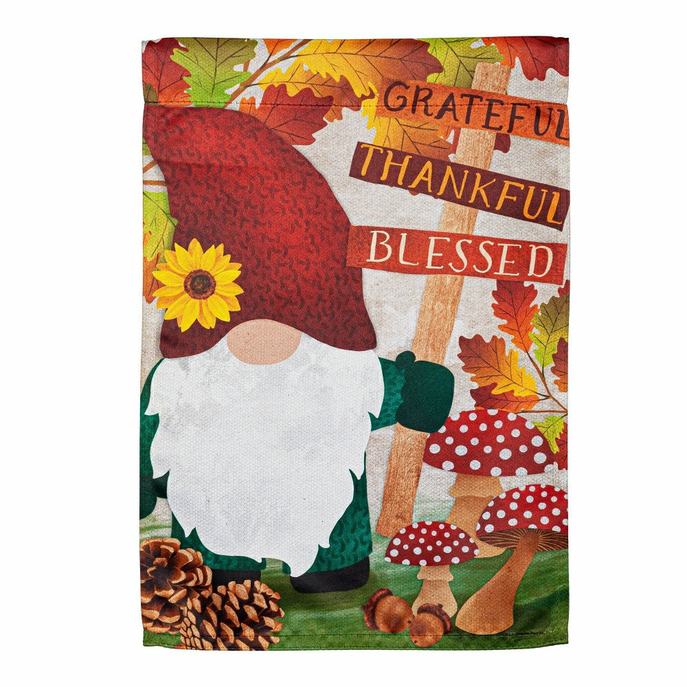 Grateful Fall Gnome Suede Garden Flag