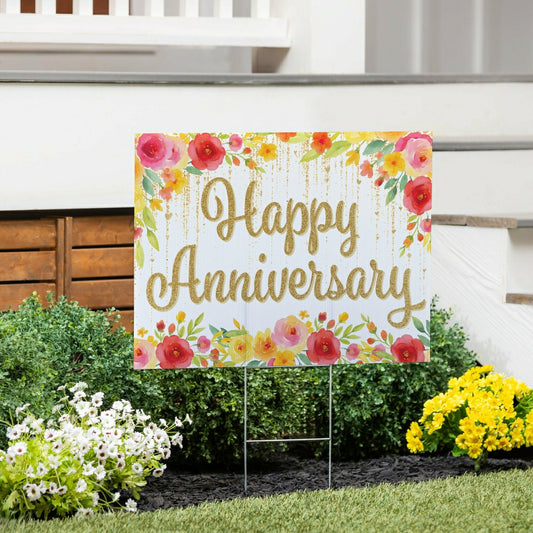 This Calls For Cake Yard Sign with H-Stake, "Happy Anniversary", 24"x1