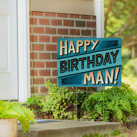 This Calls For Cake Yard Sign with H-Stake, "Happy Birthday Man!", 24"