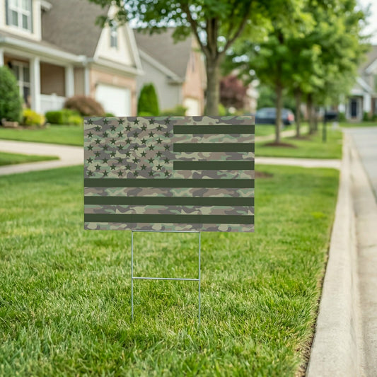 Red White & Bloom Yard Sign with H-Stake, Flag, 24"x18"