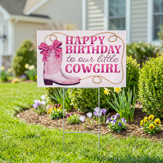 This Calls For Cake Yard Sign with H-Stake, "Happy Birthday to our lit