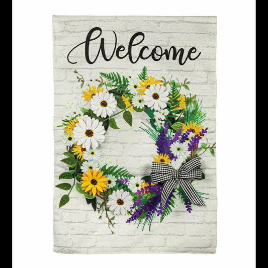 Farmhouse Daisy Wreath Burlap Garden Flag