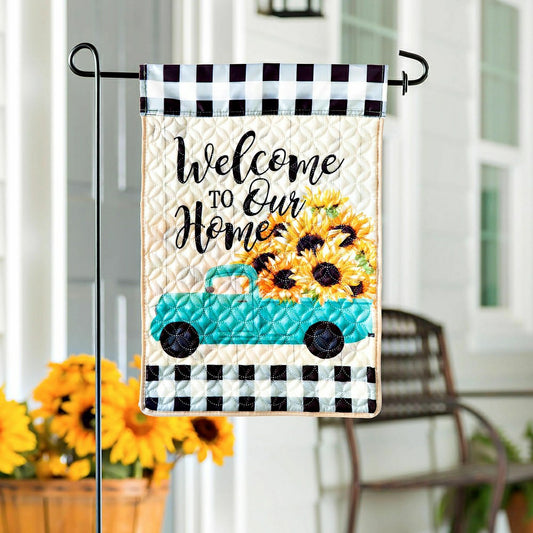 Mint Sunflower Truck Garden Quilted Flag