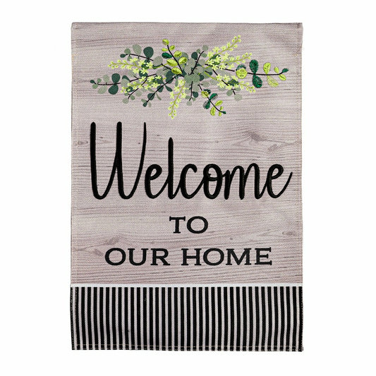 Wood Grain Welcome Burlap Garden Flag