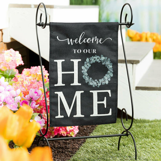 “Welcome To Our Home” Eucalyptus Burlap Garden Flag