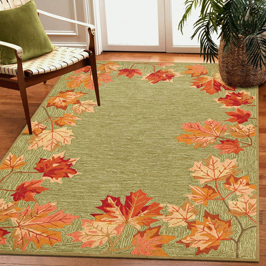 Indoor/Outdoor Falling Leaves Border Rug, 7'6" x 9'6"