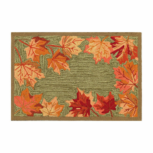 Indoor/Outdoor Falling Leaves Border Rug, 3'6" x 5'6"