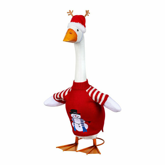 Giddy The Goose, Metal Porch Statue With Ugly Sweater Outfit, 21"H