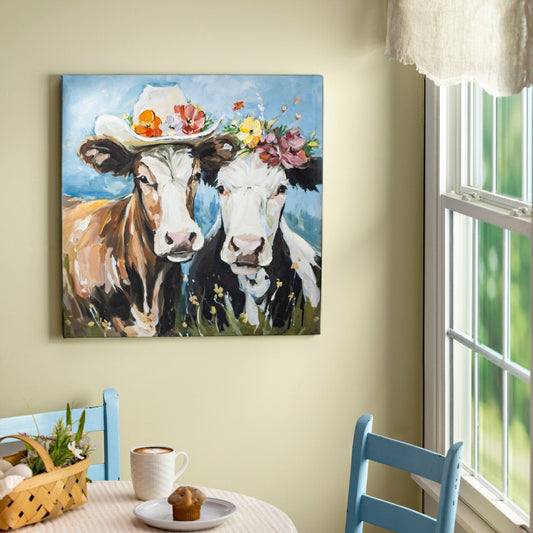 Petal & Plow Indoor Wall Decor, Textile, Cow Couple Canvas, 24" L x 24