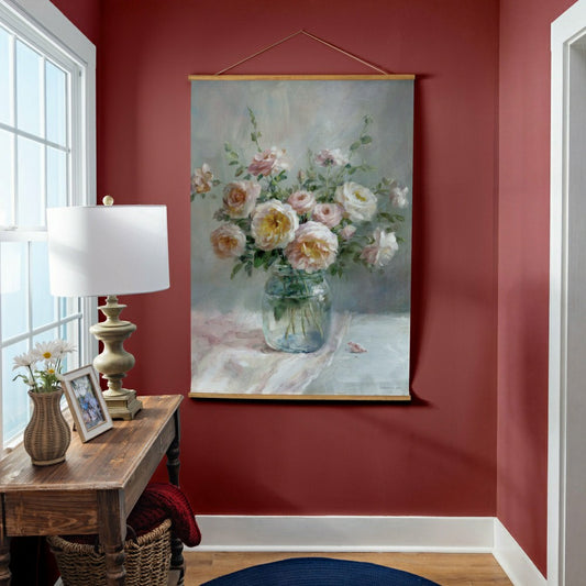 Hillside Pasture Indoor Wall Decor Canvas Tapestry, Pink/White Roses i