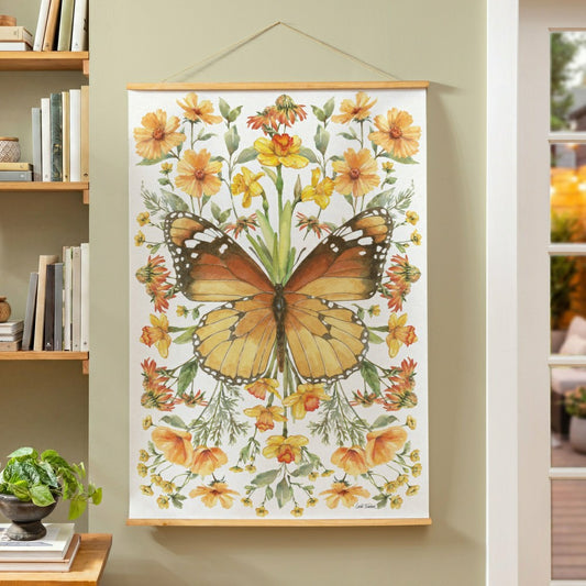 Cottage Garden Indoor Wall Décor Canvas Tapestry, Butterfly in Flowers
