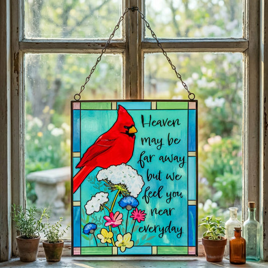 Memorial Glass Wall Décor, “Heaven May be Far Away but We Hear You Eve