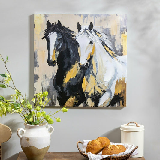 Petal and Plow Wall Décor, Pair of Horse, Canvas, 24" L x 24" H