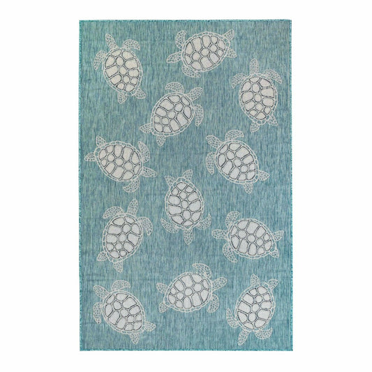 Indoor/Outdoor Textured Sea Turtles Polypropylene Rug, 4'10" x 7'6"