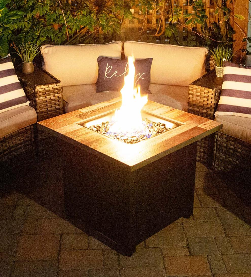 Plow &amp; Hearth Fire Pits | Fireplace &amp; Hearth Beldon Outdoor Lp Gas Fire Pit With Printed Resin Mantel, 30"