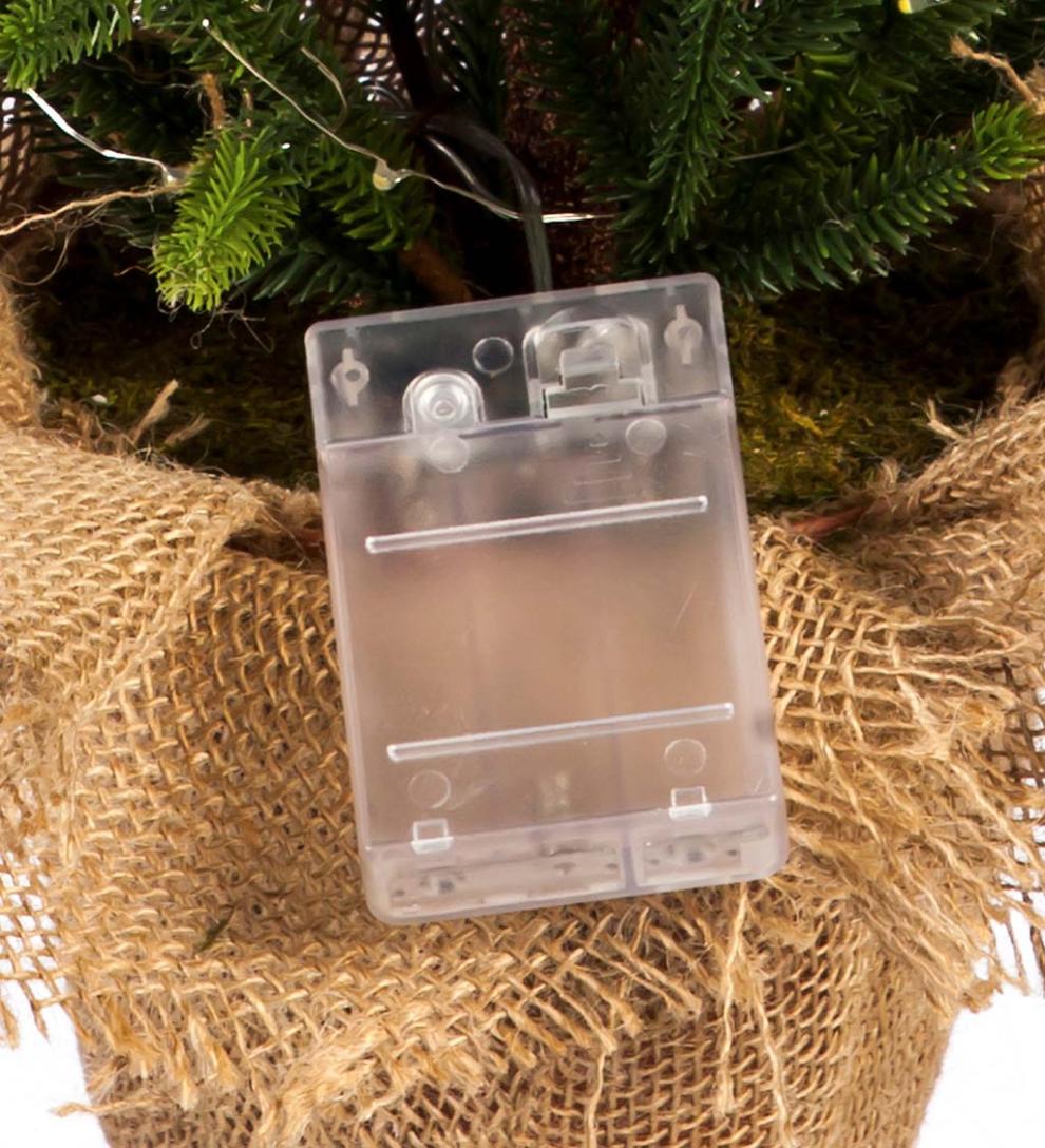 Plow &amp; Hearth Home Accents | Indoor Living Plaid Bows 29" Artificial Lighted Tree In Burlap Pot