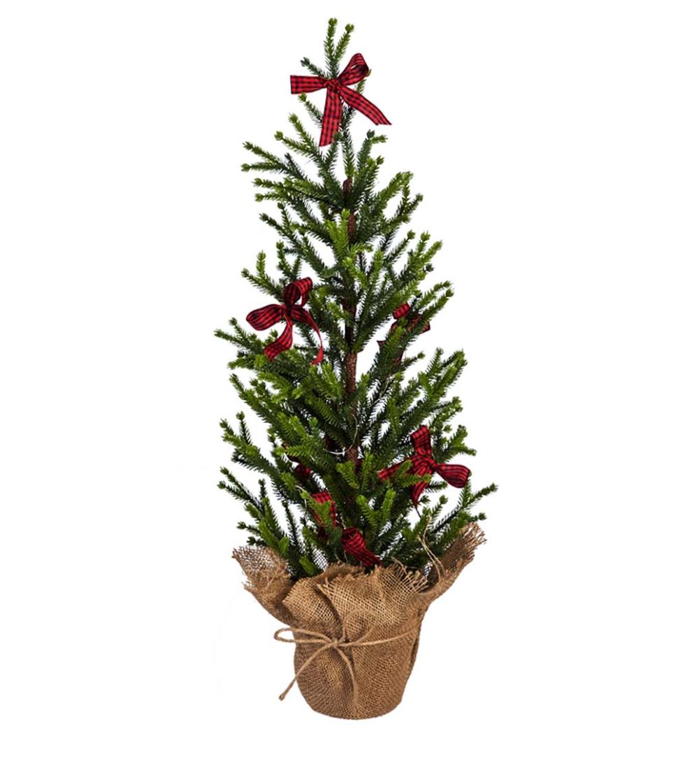 Plow &amp; Hearth Home Accents | Indoor Living Plaid Bows 29" Artificial Lighted Tree In Burlap Pot