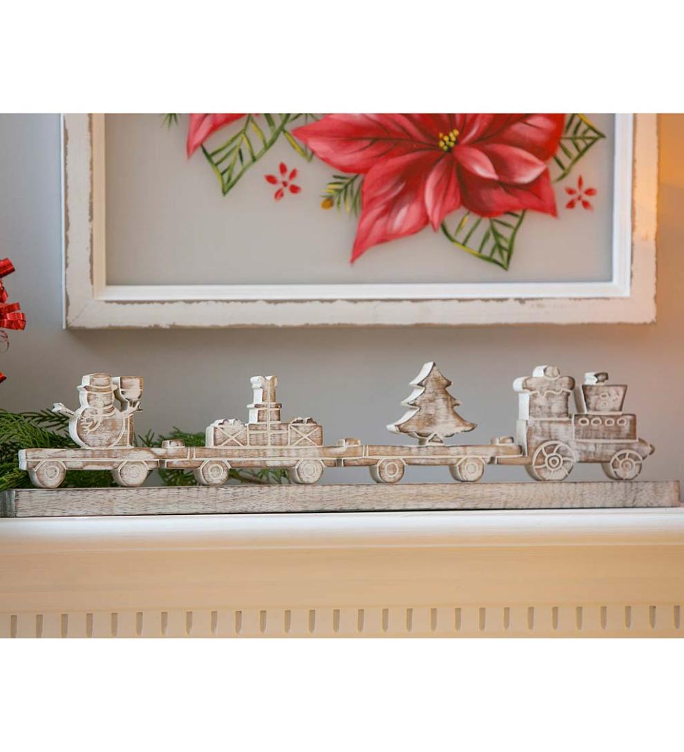 Plow &amp; Hearth Fireplace &amp; Mantel Décor | Fireplace &amp; Hearth Wooden Holiday Train Tabletop D&Eacute;Cor
