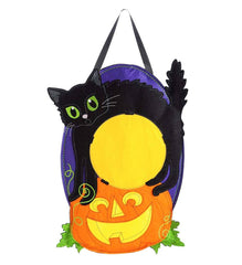 Plow &amp; Hearth Home Accents | Indoor Living Halloween Black Cat And Jack-O-Lantern Hanging Felt Door D&Eacute;Cor