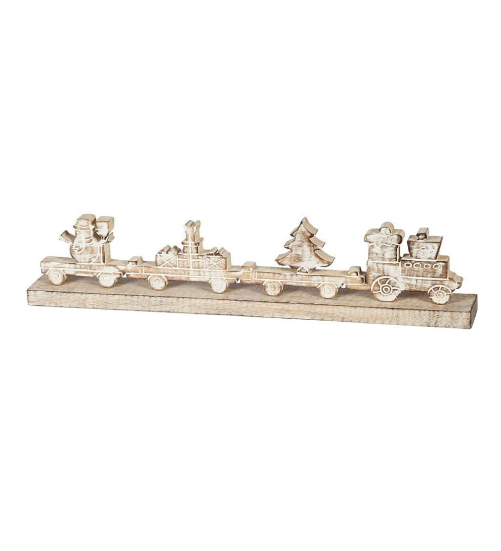 Plow &amp; Hearth Fireplace &amp; Mantel Décor | Fireplace &amp; Hearth Wooden Holiday Train Tabletop D&Eacute;Cor