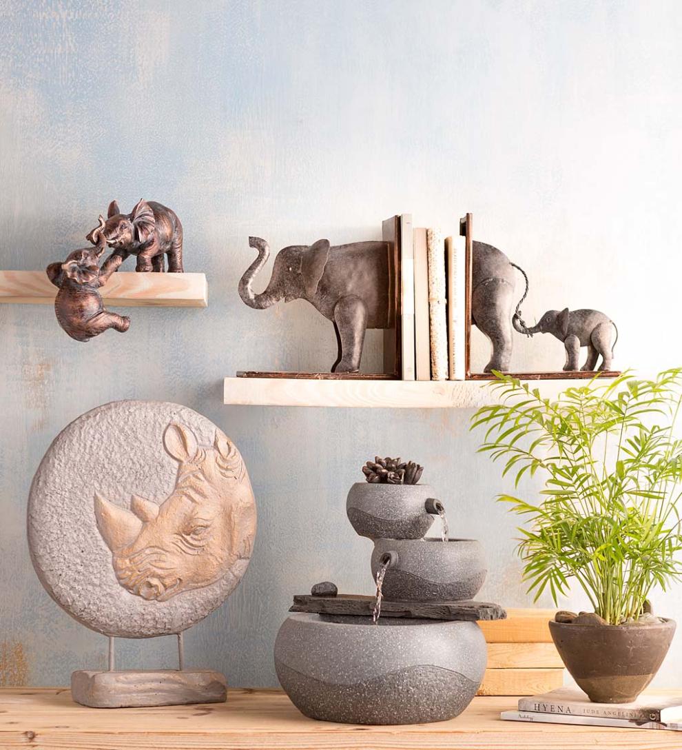Plow &amp; Hearth Home Accents | Indoor Living Tabletop Round Rhinoceros 3-Dimensional Sculpture D&Eacute;Cor